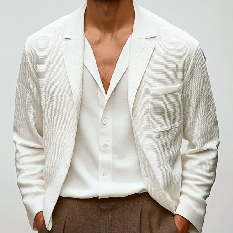 Men's Casual Striped Cotton Blend Textured Notch Lapel Single-breasted Loose Blazer MTA1266E6M sold by Manly product image thumbnail 3