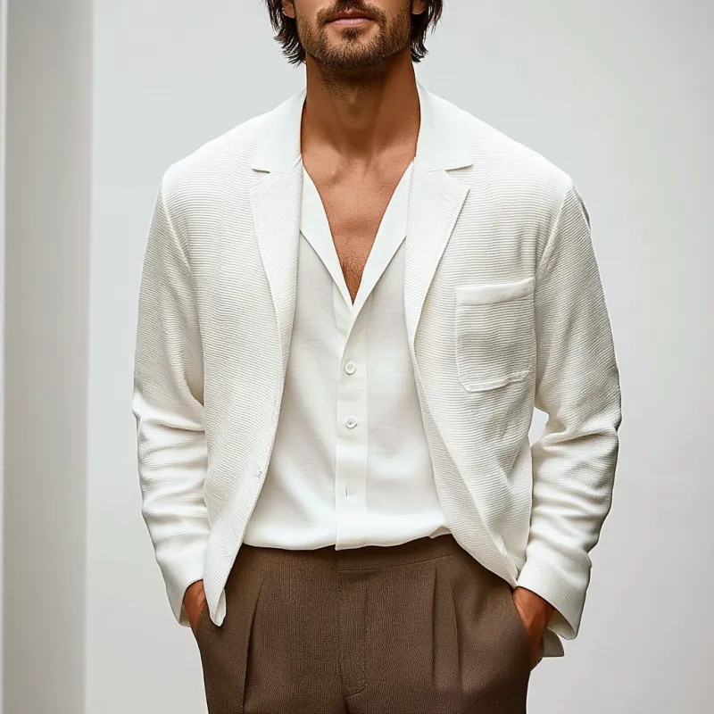 Men's Casual Striped Cotton Blend Textured Notch Lapel Single-breasted Loose Blazer MTA1266E6M sold by Manly product image thumbnail 2