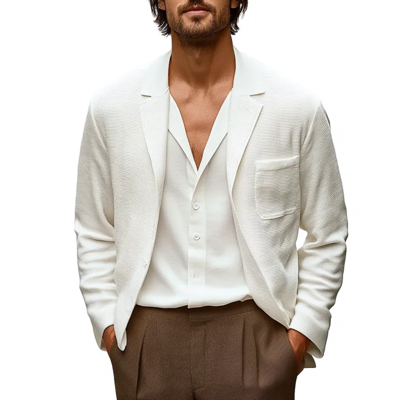 Men's Casual Striped Cotton Blend Textured Notch Lapel Single-breasted Loose Blazer MTA1266E6M sold by Manly