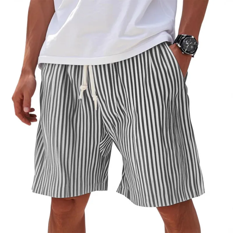 Men's Casual Cotton Blend Striped Elastic Waist Loose Vacation Shorts MTA1386E4M sold by Manly