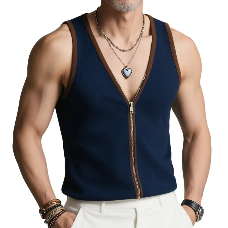 Men'S Summer Fashion Simple Contrast Color Knit Tank Top MTA1355E1P sold by Manly