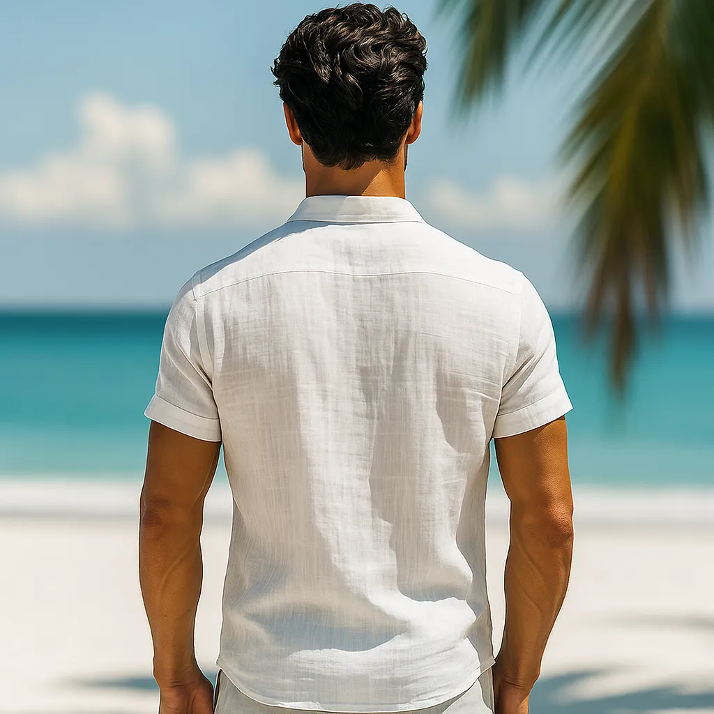 Men'S Summer Fashion Palm Leaf Print Linen Short Sleeve Casual Shirt MTA1363E5P sold by Manly product image thumbnail 3