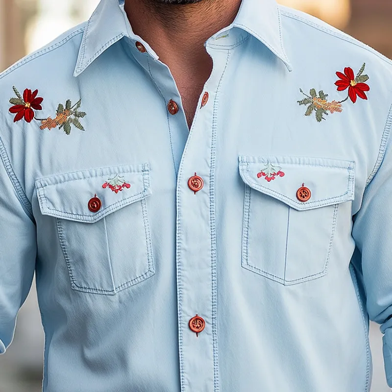 Men'S Summer Fashion Embroidered Long Sleeve Denim Shirt MTA1360E9P sold by Manly product image thumbnail 3