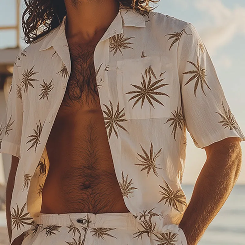 Men'S Summer Fashion Breathable Linen Printed Short Sleeve Shorts Set MTA1352E3P sold by Manly product image thumbnail 3