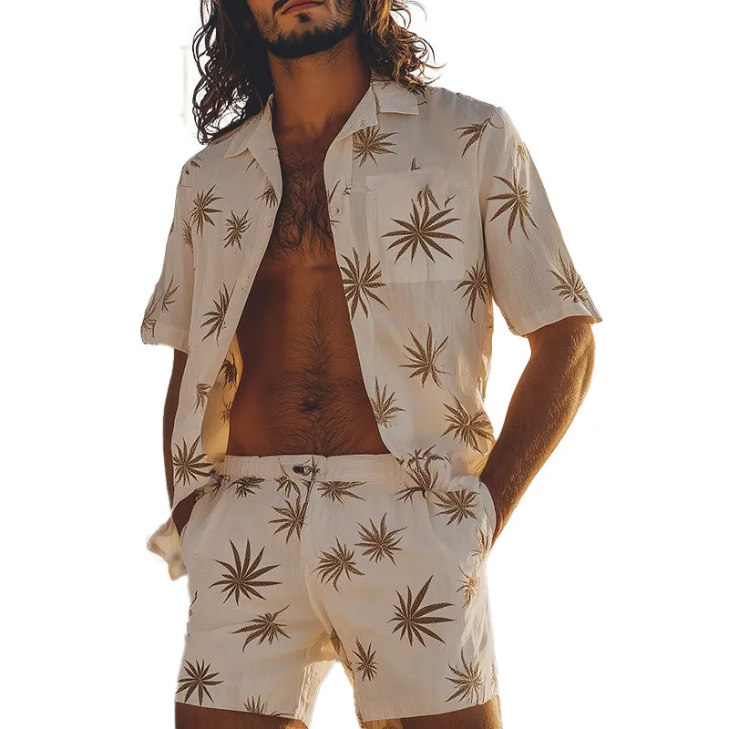 Men'S Summer Fashion Breathable Linen Printed Short Sleeve Shorts Set MTA1352E3P sold by Manly