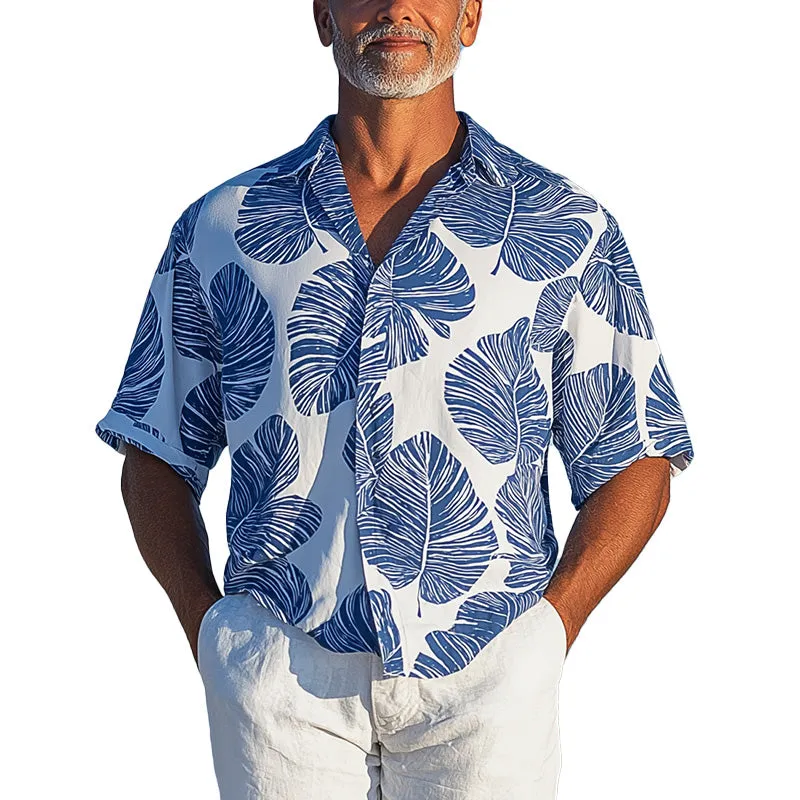 Men'S Summer Fashion Breathable Linen Printed Short Sleeve Shirt MTA1398E9P sold by Manly