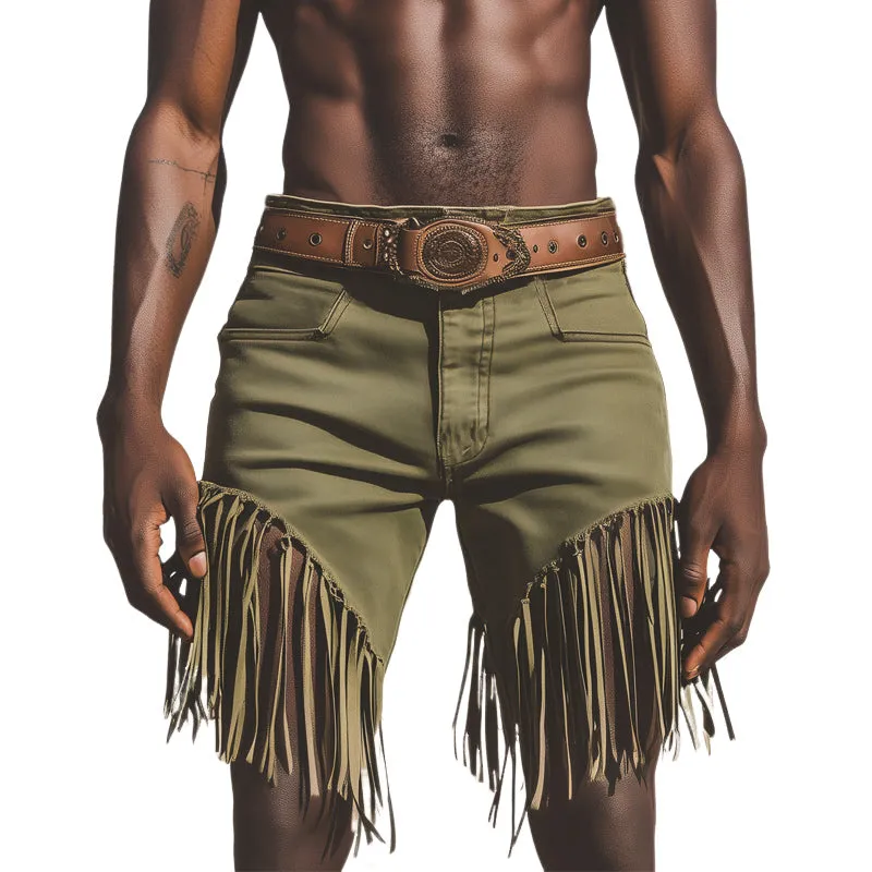 Men's Western Cowboy Style Vintage Tassel Denim Shorts MTA1205E9U sold by Manly