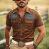 Men's Western Cowboy Style Denim Embroidery Short Sleeve Shirt MTA1237E7U sold by Manly