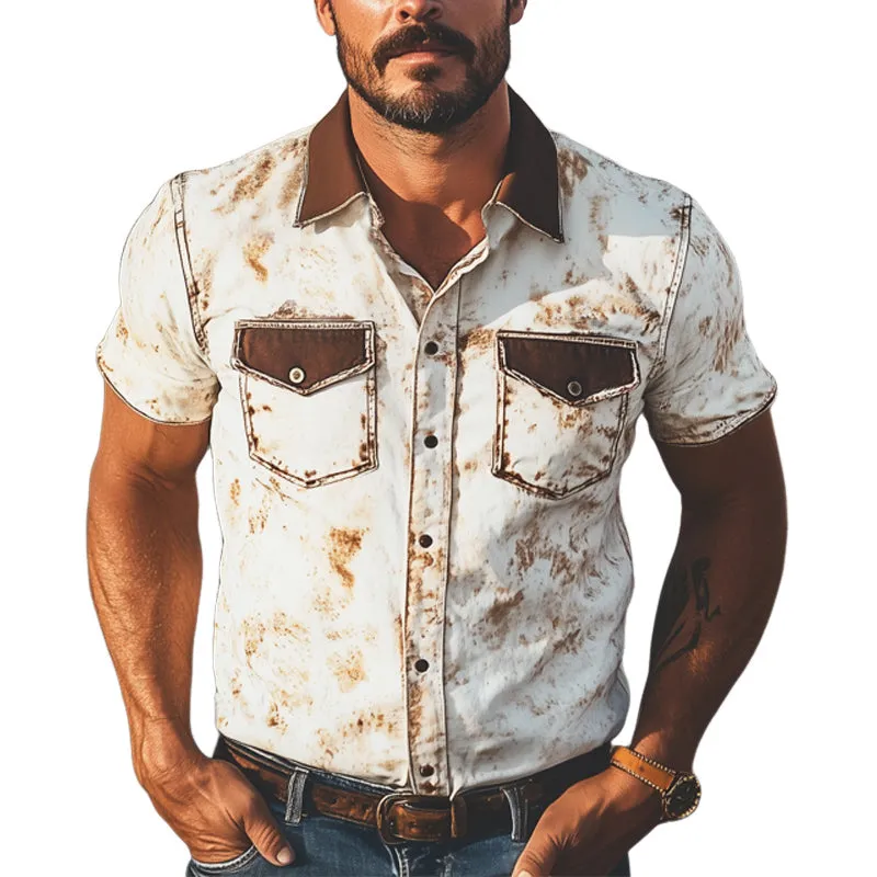 Men's Western Cowboy Style Colorblock Print Short Sleeve Shirt MTA1370E7U sold by Manly