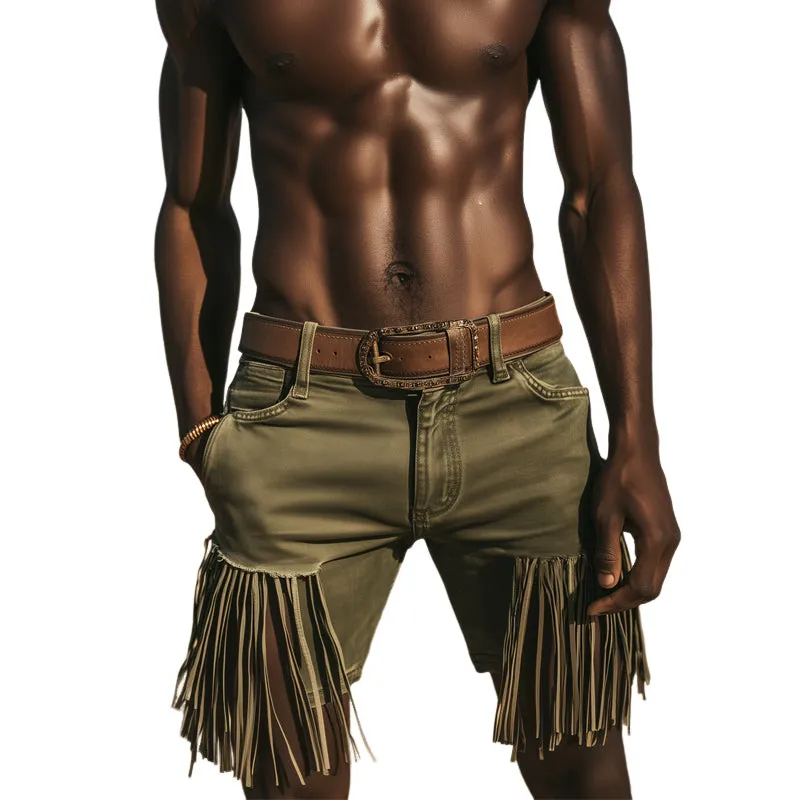 Men's Western Cowboy Style Denim Fringe Shorts MTA1216E4U sold by Manly