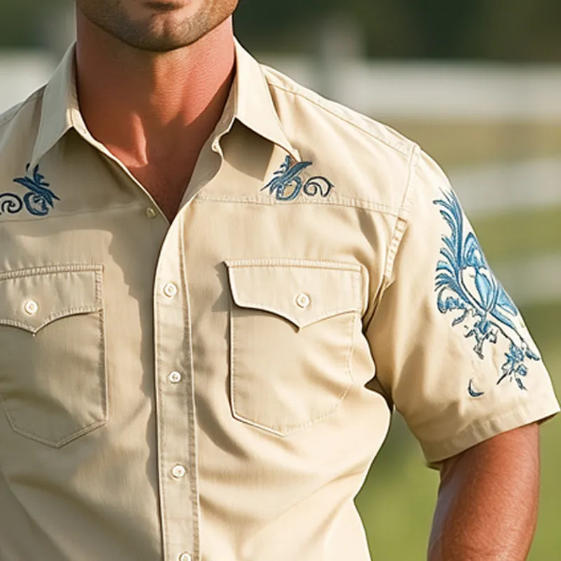 Men's Western Cowboy Style Vintage Embroidered Short Sleeve Shirt MTA1241E9U sold by Manly product image thumbnail 4
