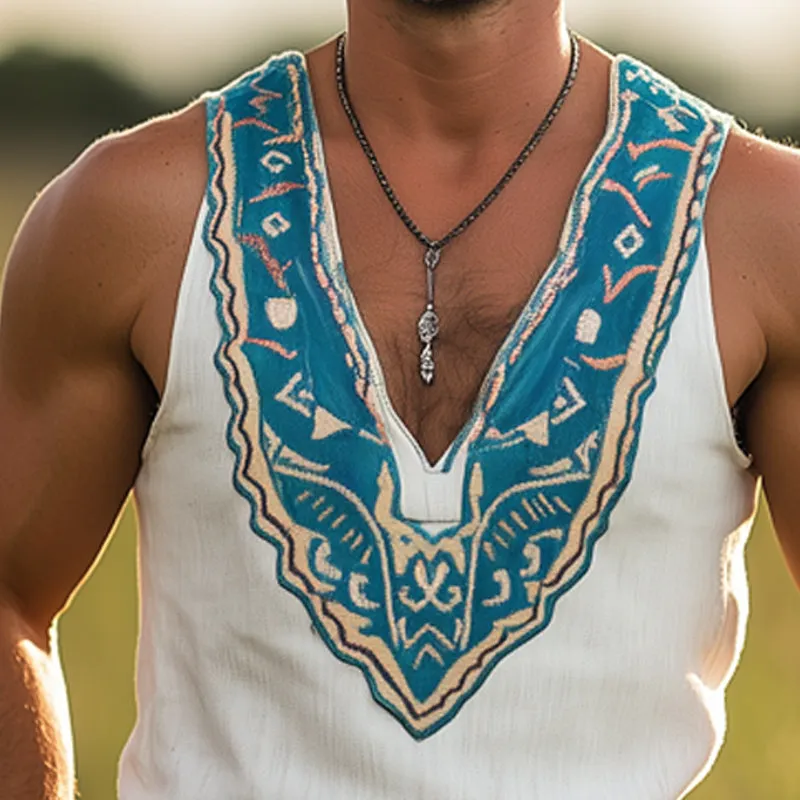 Men's Western Cowboy Style Vintage Deep V Neck Tank Top MTA1329E3U sold by Manly product image thumbnail 4