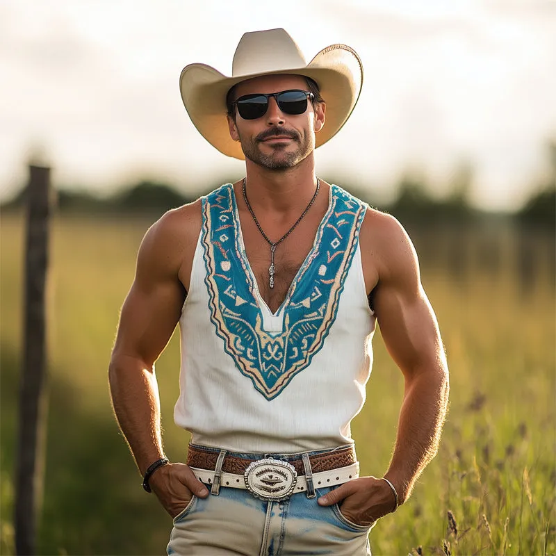 Men's Western Cowboy Style Vintage Deep V Neck Tank Top MTA1329E3U sold by Manly product image thumbnail 3