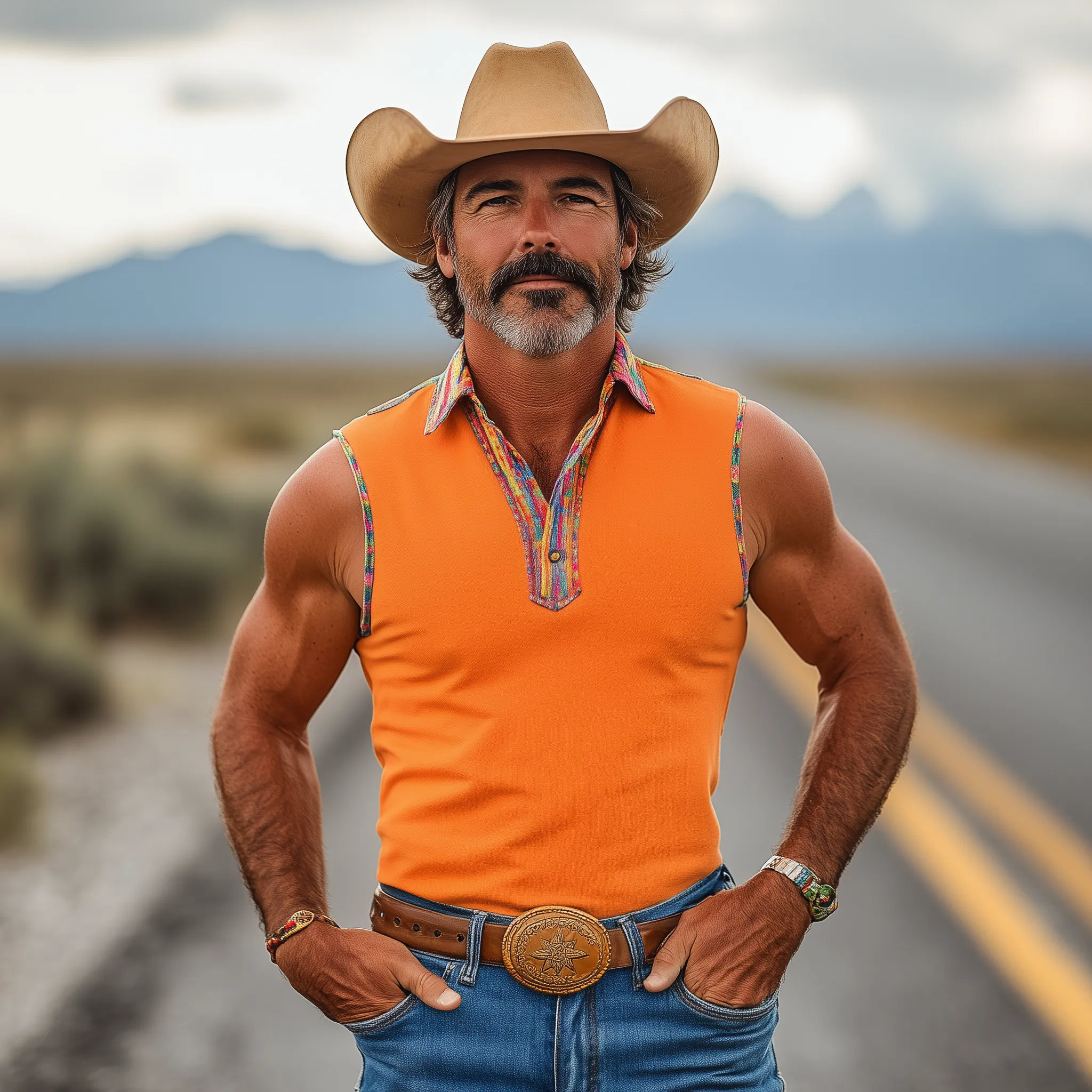 Men's Spring And Summer Fashion Retro Western Cowboy Style Cotton Blend Stitching Colorful Ribbon Slim Tank Top MTA1279E6K sold by Manly product image thumbnail 2