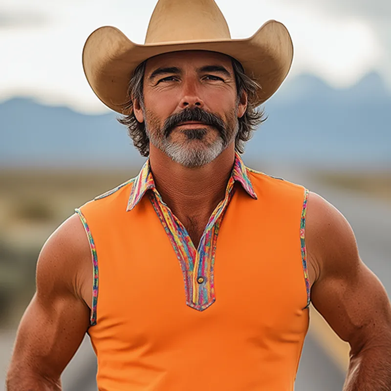 Men's Spring And Summer Fashion Retro Western Cowboy Style Cotton Blend Stitching Colorful Ribbon Slim Tank Top MTA1279E6K sold by Manly product image thumbnail 4