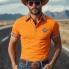 Men's Classic Casual Retro Western Cowboy Style Cotton Blend Embroidered Slim Fit Short Sleeve Polo Shirt MTA1215E1K sold by Manly