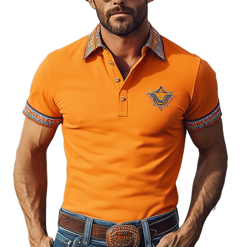 Men's Classic Casual Retro Western Cowboy Style Cotton Blend Embroidered Slim Fit Short Sleeve Polo Shirt MTA1215E1K sold by Manly