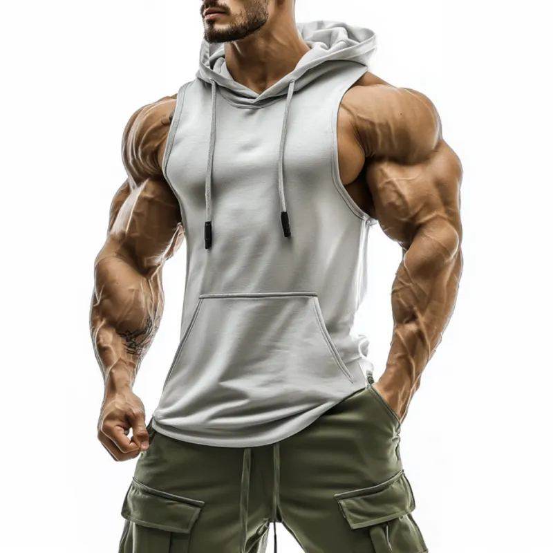 Men's Casual Sports Premium Cotton Kangaroo Pocket Hooded Tank Top MTA1242E9M sold by Manly