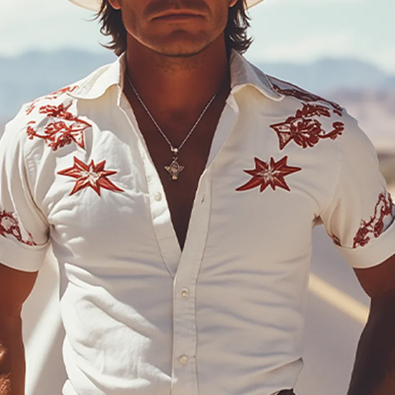 Men's Spring And Summer Fashion Retro Western Cowboy Style Cotton Blended Embroidery Slim Fit Short Sleeve Shirt MTA1209E3K sold by Manly product image thumbnail 5