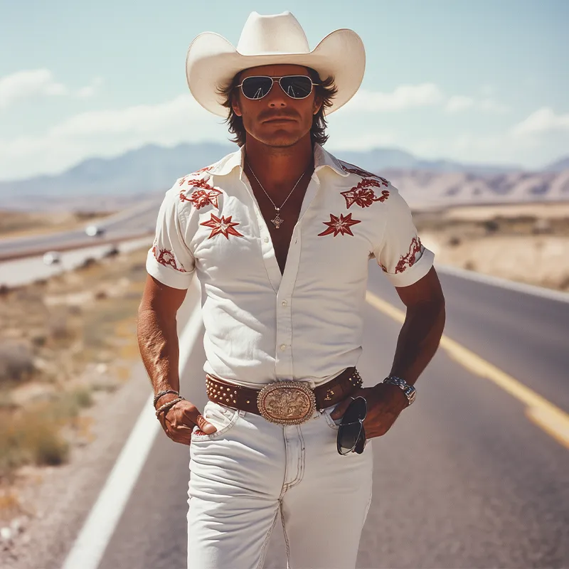 Men's Spring And Summer Fashion Retro Western Cowboy Style Cotton Blended Embroidery Slim Fit Short Sleeve Shirt MTA1209E3K sold by Manly product image thumbnail 2