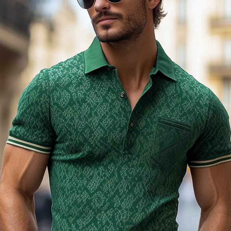 Men's Fashion Vintage Print Lapel Chest Pocket Short Sleeve Casual Polo Shirt MTA1210E3Z sold by Manly product image thumbnail 3