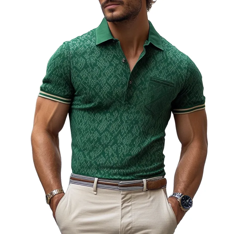 Men's Fashion Vintage Print Lapel Chest Pocket Short Sleeve Casual Polo Shirt MTA1210E3Z sold by Manly