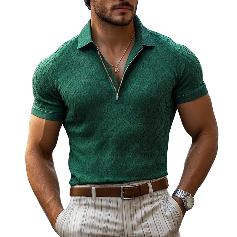 Men's Fashion Half Zipper Lapel Short Sleeve Casual Polo Shirt MTA1294E1Z sold by Manly