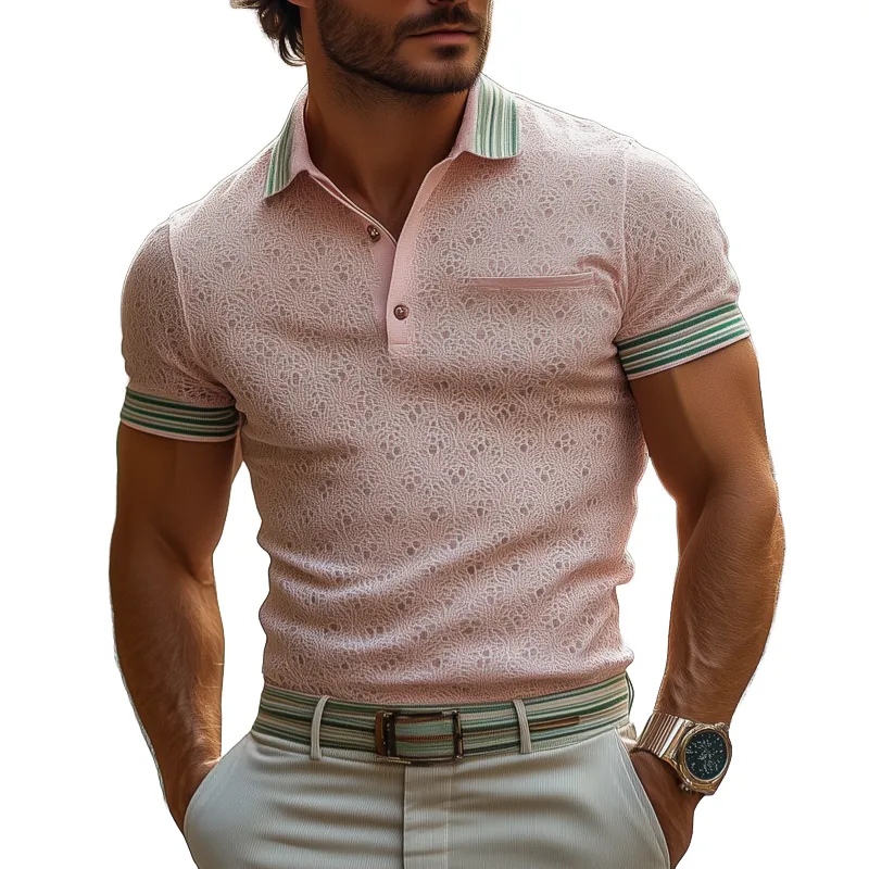 Men's Fashion Striped Lapel Short Sleeve Casual Polo Shirt MTA1279E1Z sold by Manly