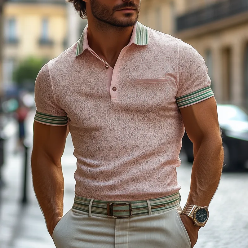 Men's Fashion Striped Lapel Short Sleeve Casual Polo Shirt MTA1279E1Z sold by Manly product image thumbnail 2