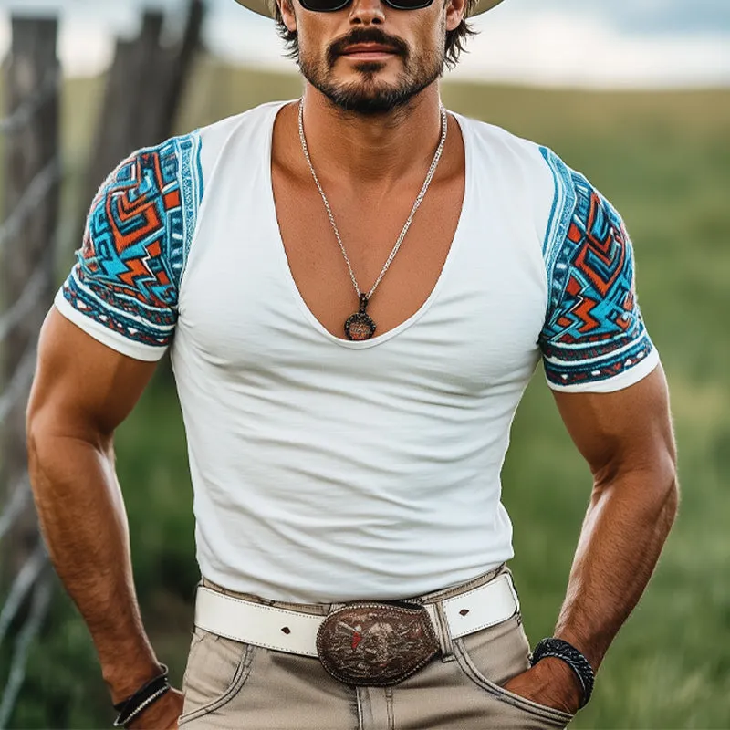 Men'S Deep V Neck Printed Short Sleeve T-Shirt MTA1250E0U sold by Manly product image thumbnail 2