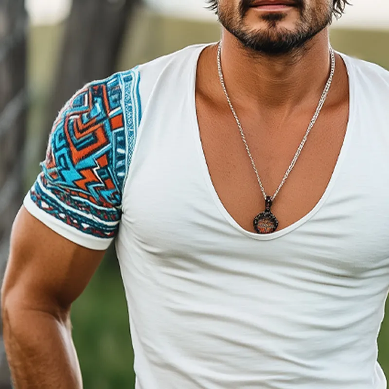 Men'S Deep V Neck Printed Short Sleeve T-Shirt MTA1250E0U sold by Manly product image thumbnail 3