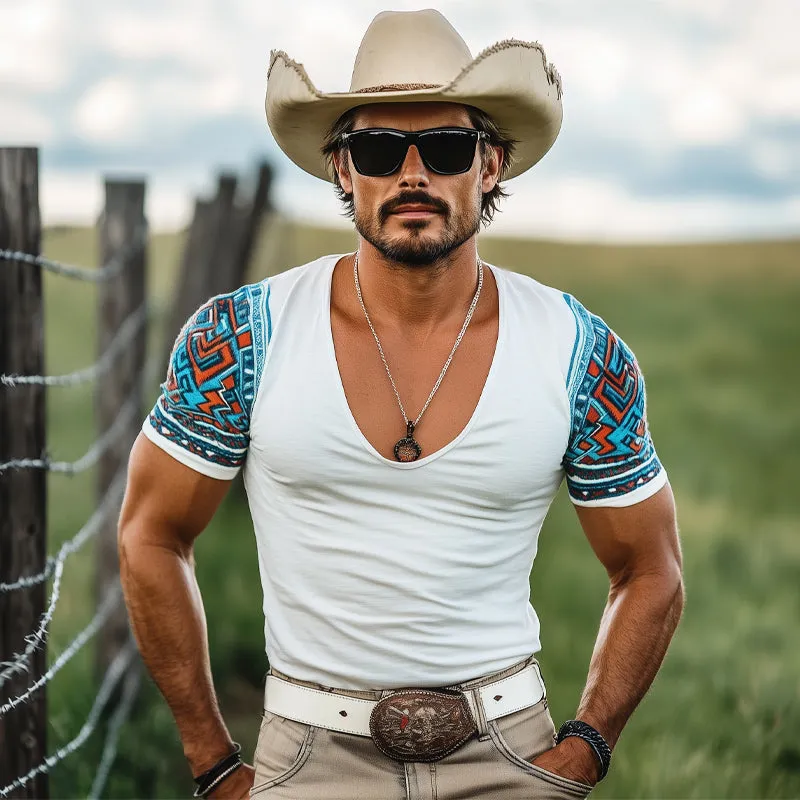 Men'S Deep V Neck Printed Short Sleeve T-Shirt MTA1250E0U sold by Manly product image thumbnail 4