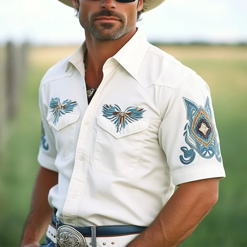 Men'S Western Cowboy Style Vintage Embroidered Short Sleeve Shirt MTA1283E2U sold by Manly product image thumbnail 2