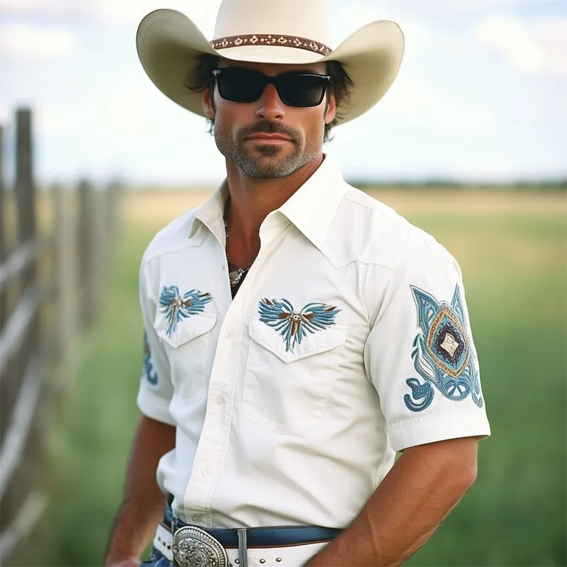 Men'S Western Cowboy Style Vintage Embroidered Short Sleeve Shirt MTA1283E2U sold by Manly product image thumbnail 3