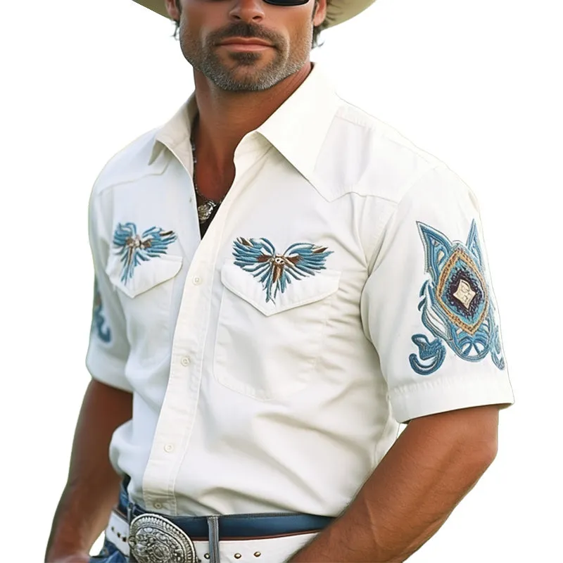Men'S Western Cowboy Style Vintage Embroidered Short Sleeve Shirt MTA1283E2U sold by Manly