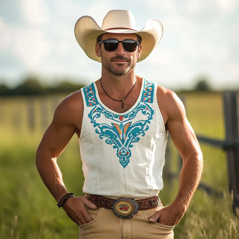 Men'S Western Cowboy Style Vintage Embroidered Tank Top MTA1293E5U sold by Manly product image thumbnail 3