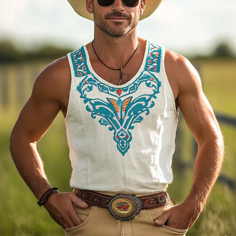 Men'S Western Cowboy Style Vintage Embroidered Tank Top MTA1293E5U sold by Manly product image thumbnail 2