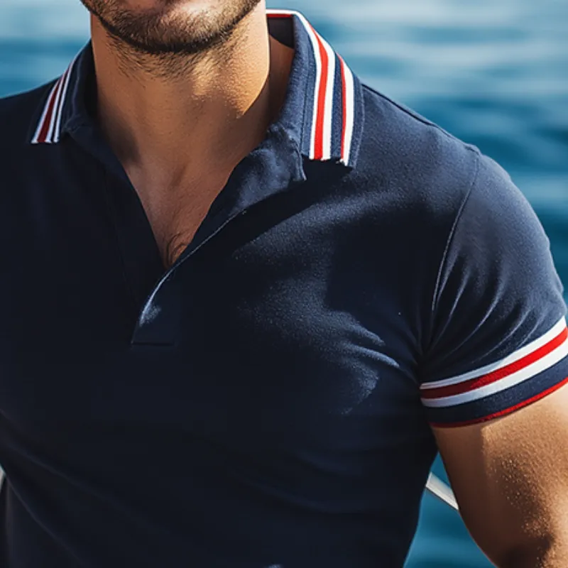 Men's Retro Casual Striped Print Short Sleeve Polo Shirt MTA0977E3TO sold by Manly product image thumbnail 3