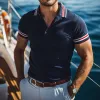Men's Retro Casual Striped Print Short Sleeve Polo Shirt MTA0977E3TO sold by Manly