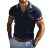 Men's Retro Casual Striped Print Short Sleeve Polo Shirt MTA0977E3TO sold by Manly