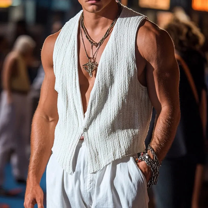 Men's Retro Casual Striped Lightweight Solid Color Vest MTA0937E6TO sold by Manly product image thumbnail 2