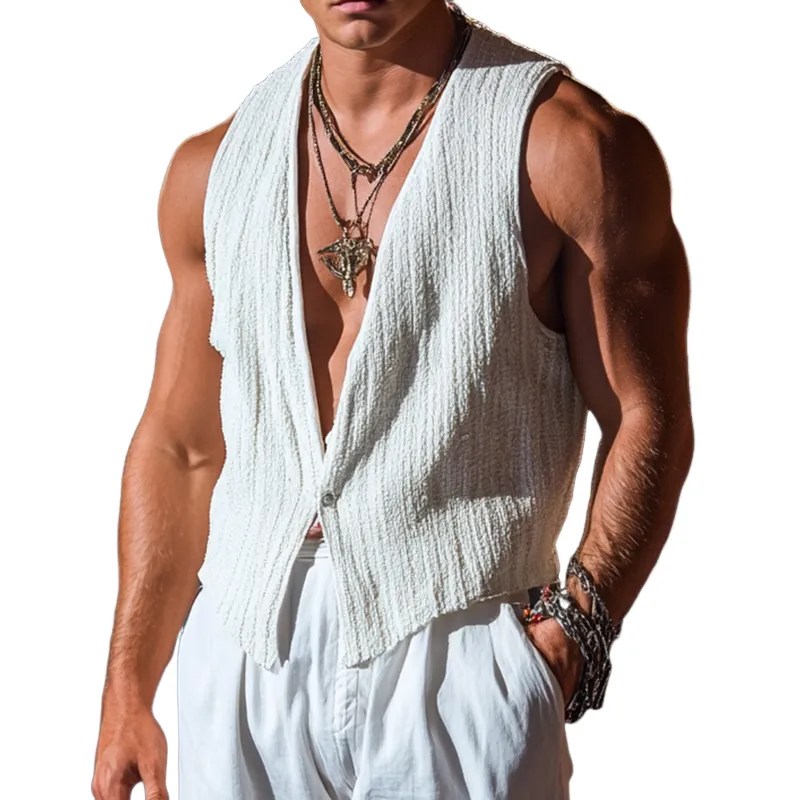 Men's Retro Casual Striped Lightweight Solid Color Vest MTA0937E6TO sold by Manly