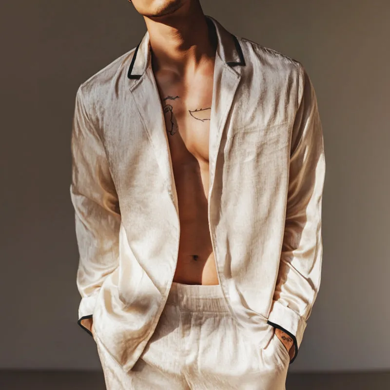 Men's Retro Casual Satin Lightweight Lapel Long Sleeve Shirt MTA0964E5TO sold by Manly product image thumbnail 2