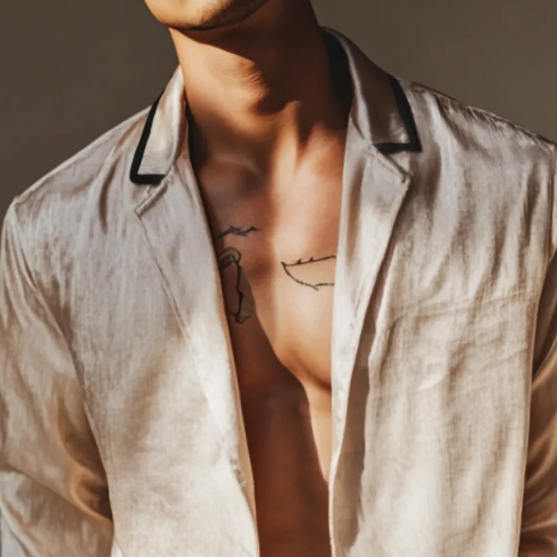 Men's Retro Casual Satin Lightweight Lapel Long Sleeve Shirt MTA0964E5TO sold by Manly product image thumbnail 3