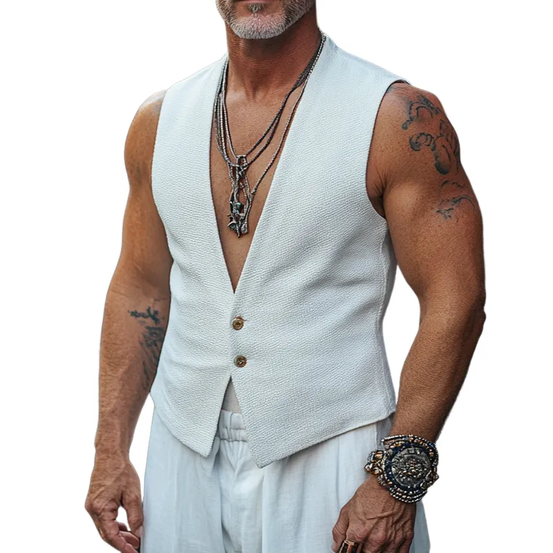 Men's Retro Casual Solid Color Striped Cotton Vest MTA0982E4TO sold by Manly