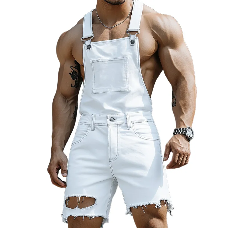 Men's Retro Casual Ripped Denim Bib Shorts MTA0987E0TO sold by Manly