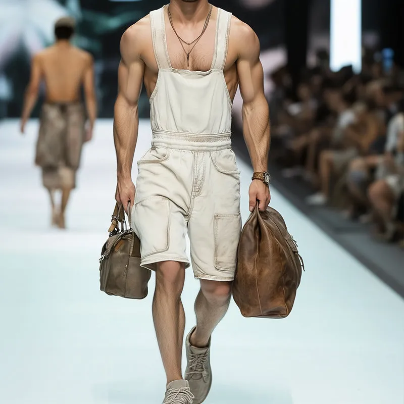 Men's Retro Denim Washed Casual Loose Bib Top Shorts MTA0940E6TO sold by Manly product image thumbnail 2