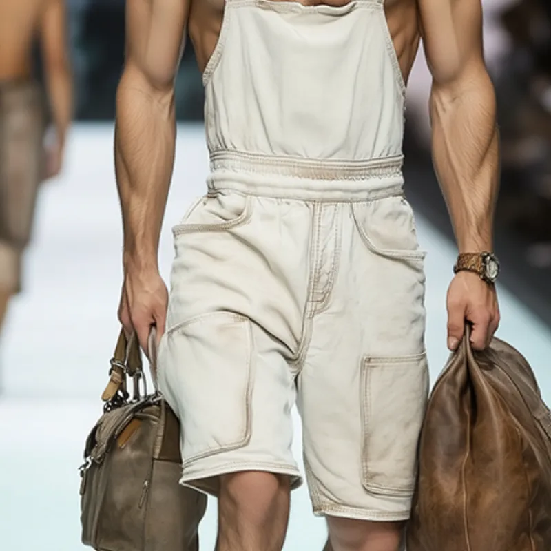 Men's Retro Denim Washed Casual Loose Bib Top Shorts MTA0940E6TO sold by Manly product image thumbnail 3