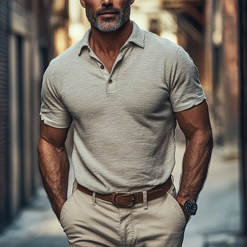 Men's Solid Color Cotton Blended Lapel Short Sleeve POLO Shirt MTA1074E6X sold by Manly product image thumbnail 3