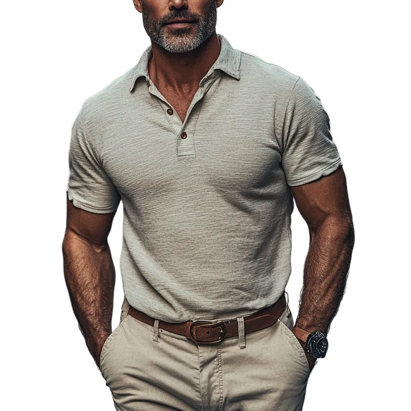 Men's Solid Color Cotton Blended Lapel Short Sleeve POLO Shirt MTA1074E6X sold by Manly